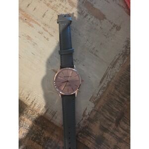 Monroe Classique Rose Gold Grey Leather Strap Water Resistant Watch
